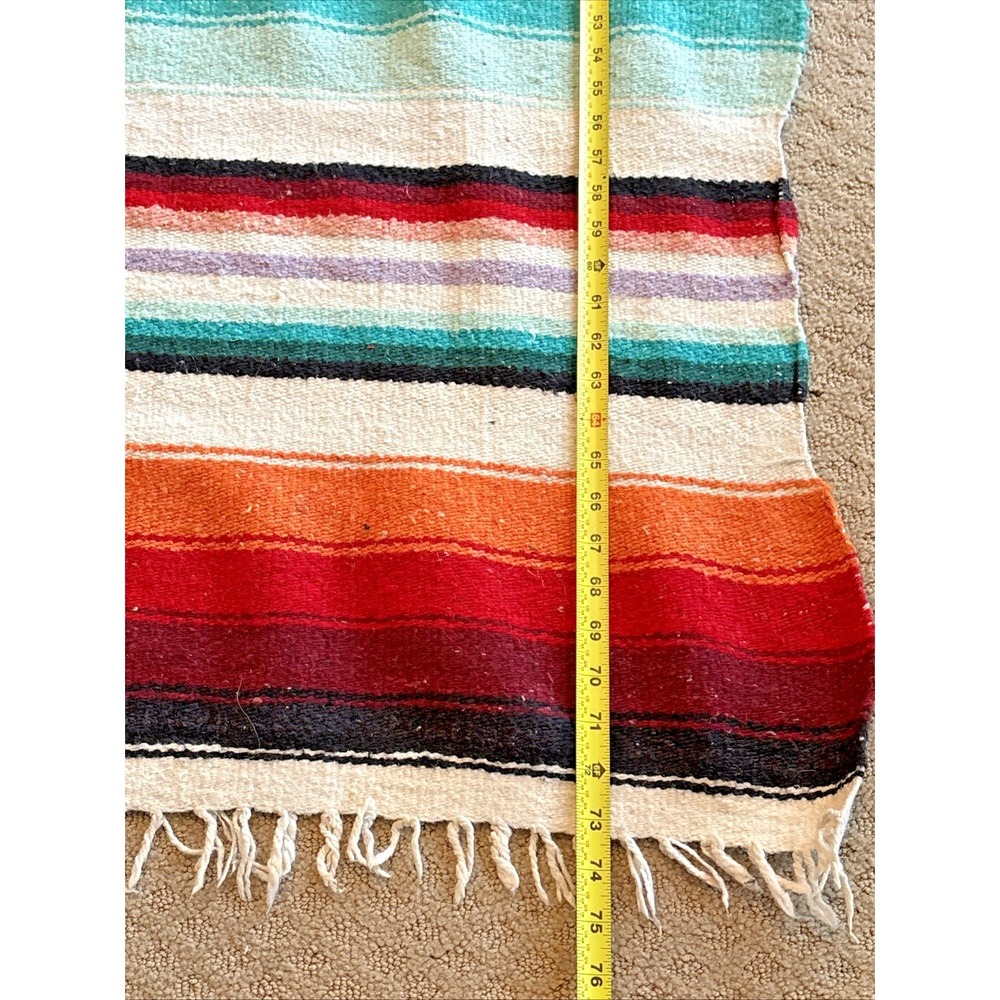 Handmade Woven Aztec Warrior Blanket Fringe Throw Wall Hanging Mexican 75x43 - Picture 4 of 7